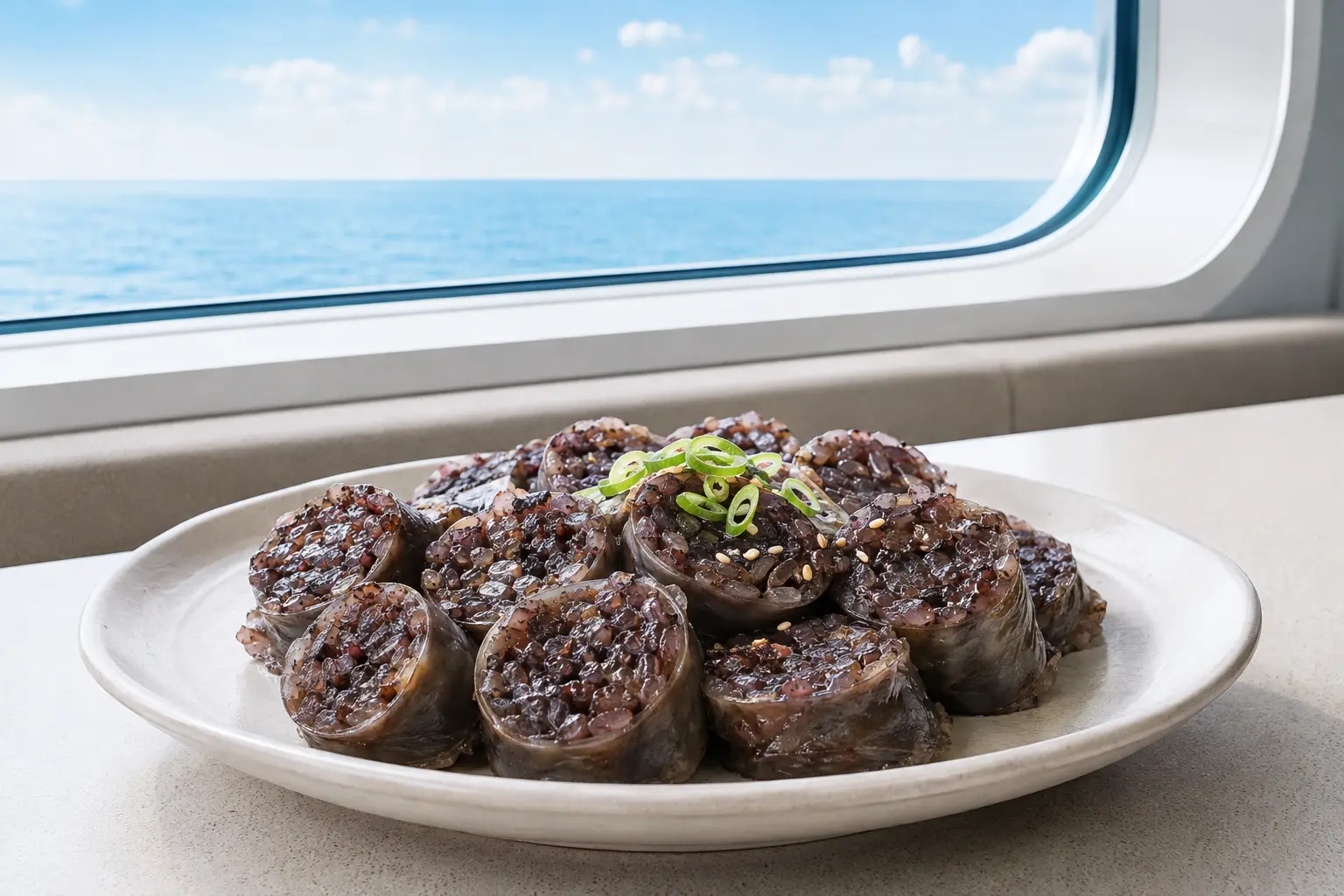 선박 창문과 바다가 보이는 순대