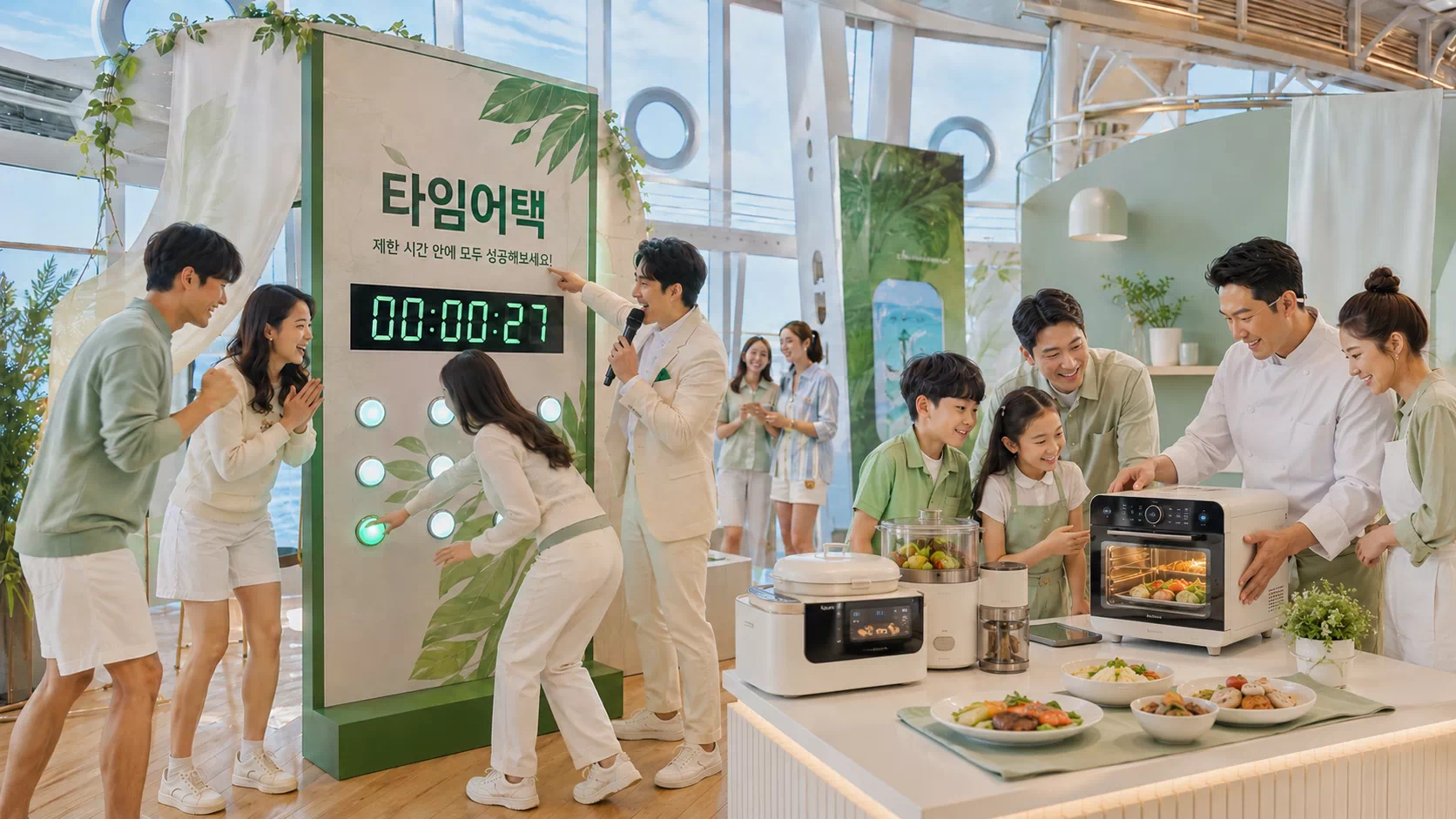 타임어택 게임기와 풀무원 쿠킹가전 클래스가 열리는 선상 웰니스 팝업존